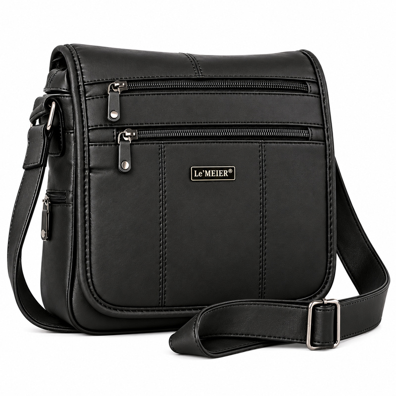 (image for) LL-8059 Black Leather Real Shoulder Bag (New)